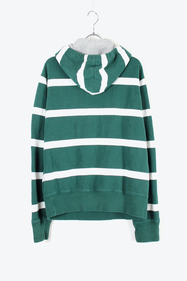 90'S HOODIE BORDER SWEATSHIRT / WHITE / GREEN [SIZE: M USED]