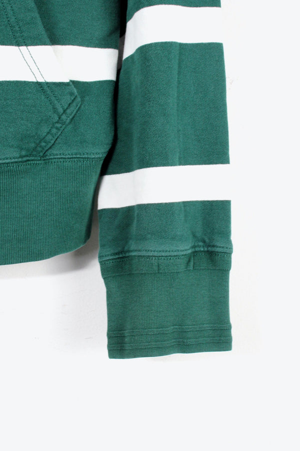 90'S HOODIE BORDER SWEATSHIRT / WHITE / GREEN [SIZE: M USED]