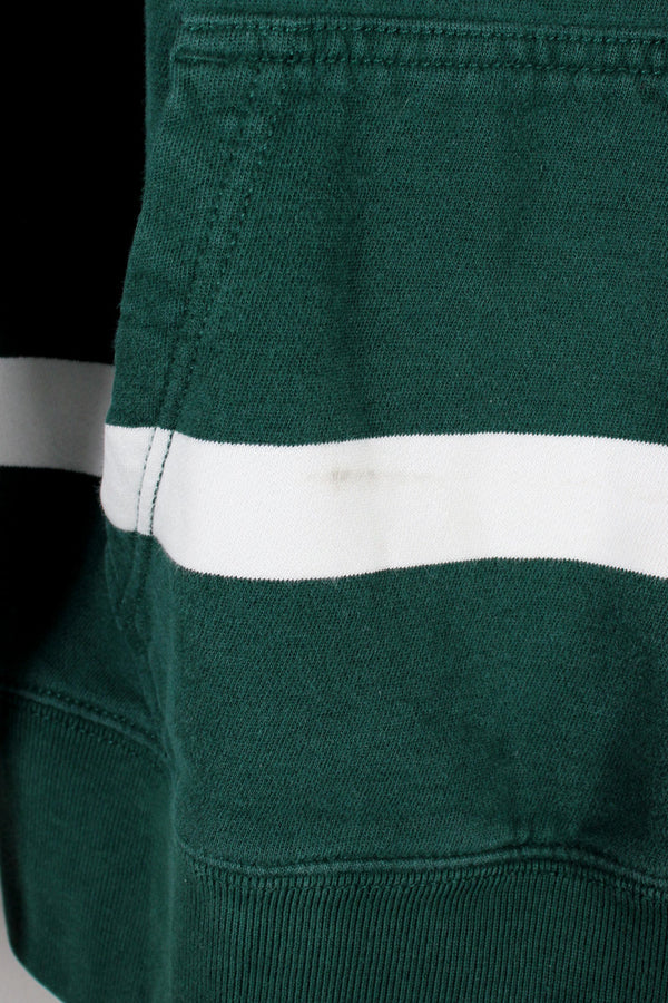 90'S HOODIE BORDER SWEATSHIRT / WHITE / GREEN [SIZE: M USED]