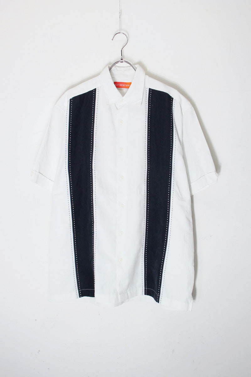 S/S LINE CUBA SHIRT / WHITE/BLACK [SIZE: M USED]