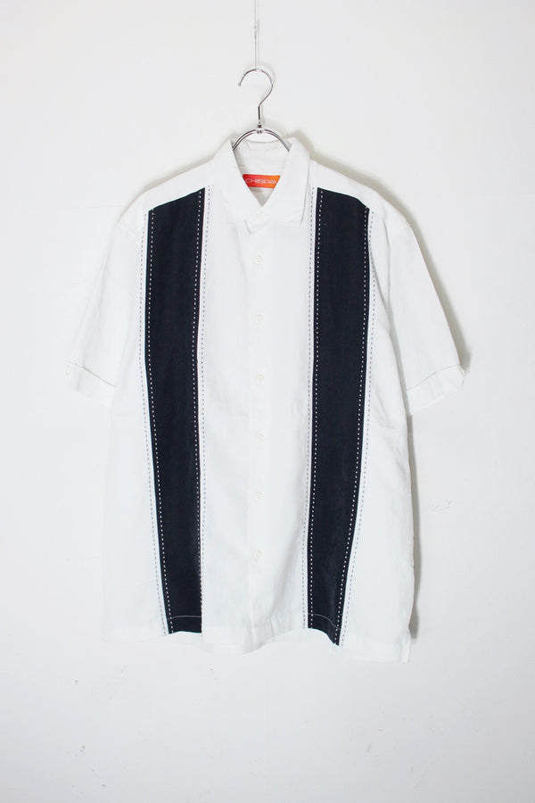 S/S LINE CUBA SHIRT / WHITE/BLACK [SIZE: M USED]