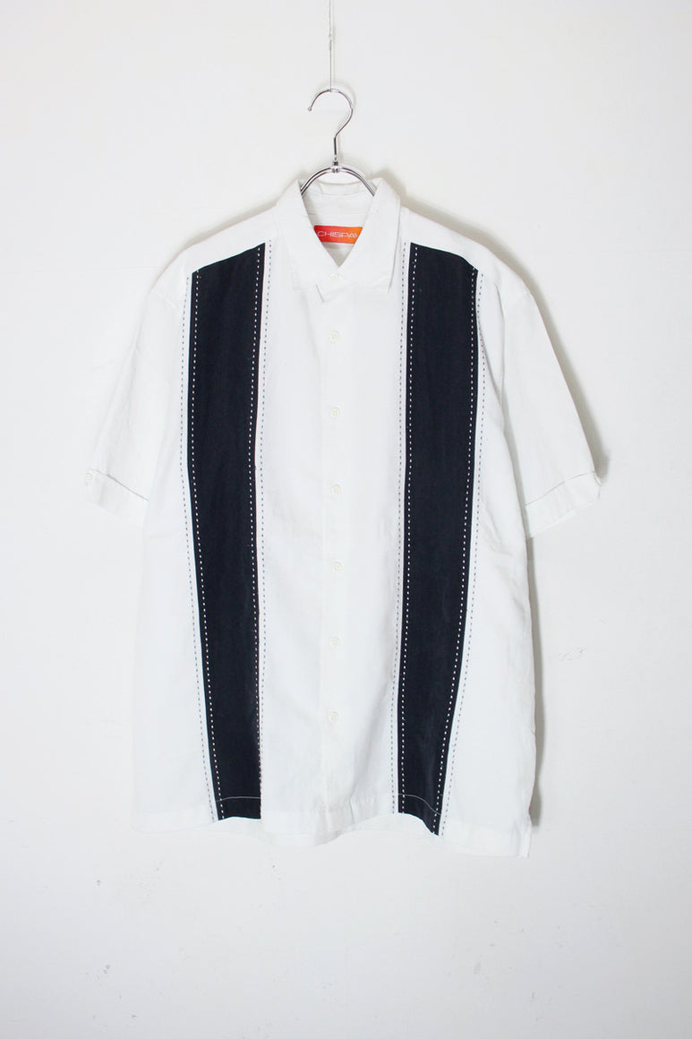 S/S LINE CUBA SHIRT / WHITE/BLACK [SIZE: M USED]