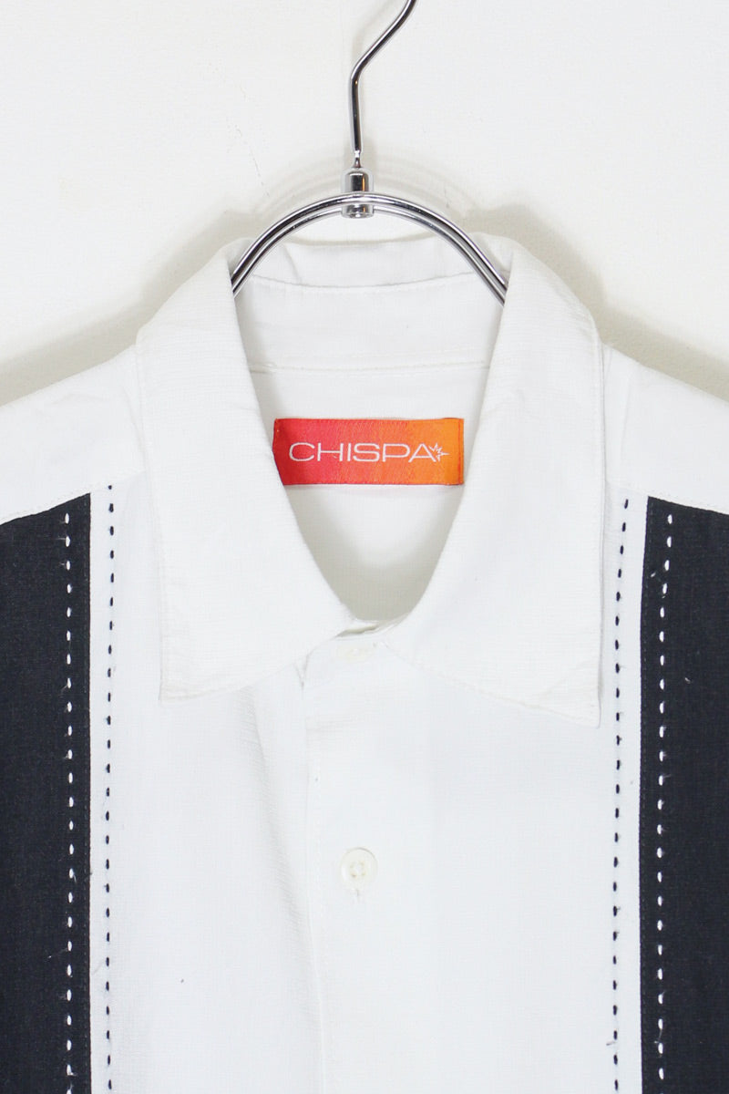 S/S LINE CUBA SHIRT / WHITE/BLACK [SIZE: M USED]