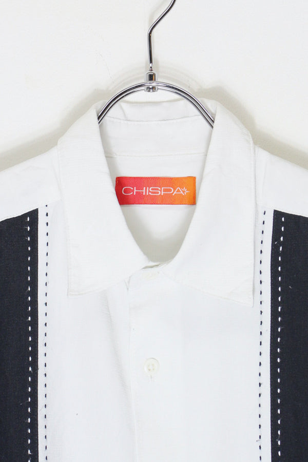 S/S LINE CUBA SHIRT / WHITE/BLACK [SIZE: M USED]