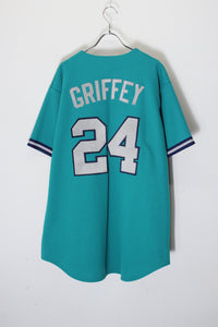 S/S MLB SEATTLE MARINERS 24 GRIFFEY BASEBALL GAME SHIRT / EMERALD GREEN [SIZE: L USED]