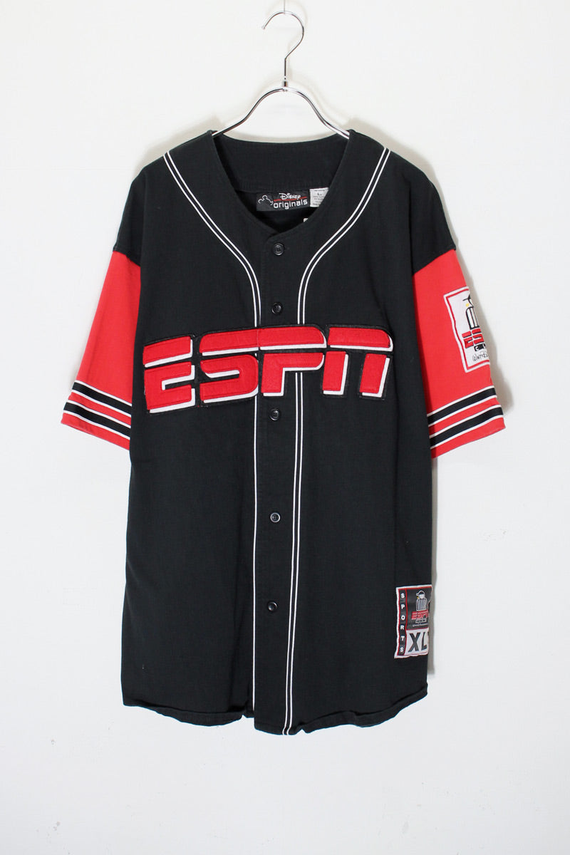 90'S S/S ESPN BASEBALL GAME SHIRT / BLACK/RED [SIZE: L USED]