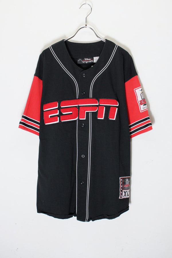 90'S S/S ESPN BASEBALL GAME SHIRT / BLACK/RED [SIZE: L USED]