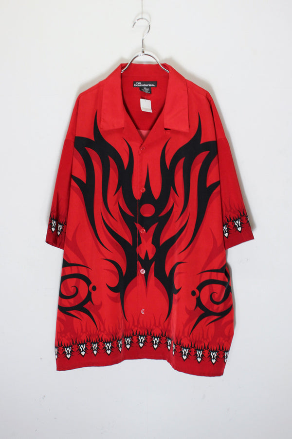 S/S OPEN COLLAR FRAME PATTERN SHIRT / RED/BLACK [SIZE: 2XL USED]