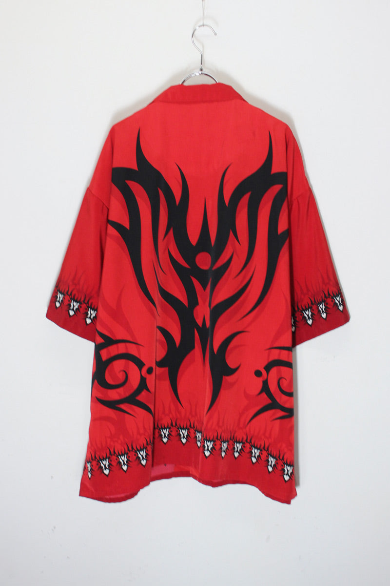 S/S OPEN COLLAR FRAME PATTERN SHIRT / RED/BLACK [SIZE: 2XL USED]