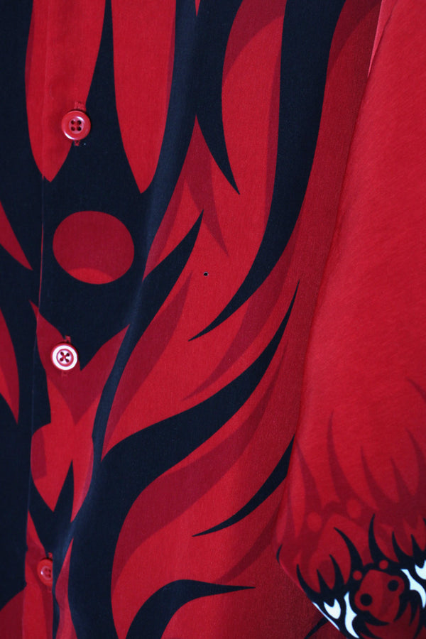 S/S OPEN COLLAR FRAME PATTERN SHIRT / RED/BLACK [SIZE: 2XL USED]