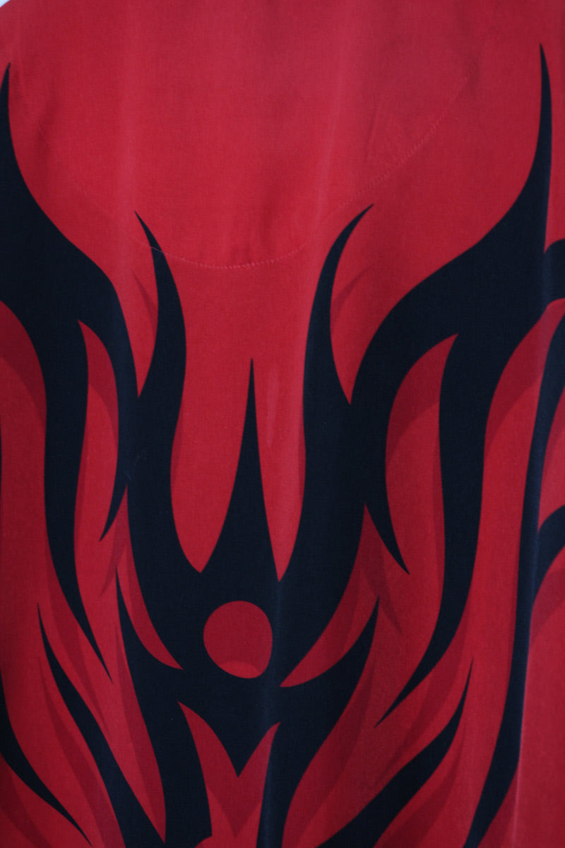 S/S OPEN COLLAR FRAME PATTERN SHIRT / RED/BLACK [SIZE: 2XL USED]