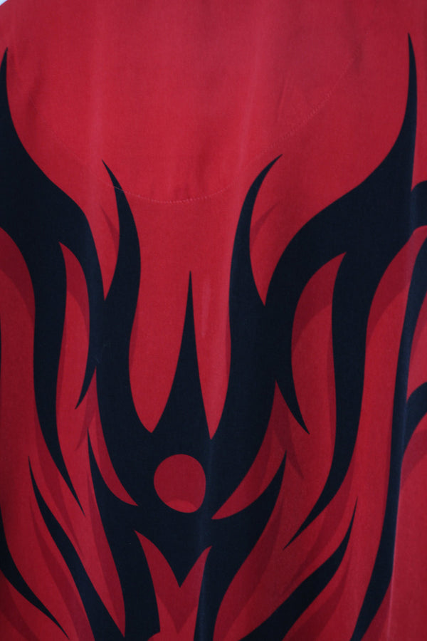 S/S OPEN COLLAR FRAME PATTERN SHIRT / RED/BLACK [SIZE: 2XL USED]