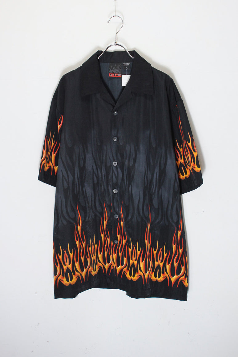 S/S OPEN COLLAR FRAME PATTERN SHIRT / BLACK/RED [SIZE: L USED]