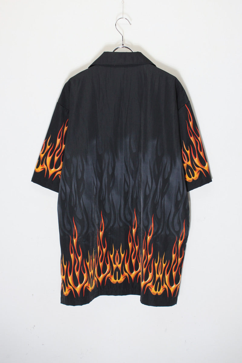 S/S OPEN COLLAR FRAME PATTERN SHIRT / BLACK/RED [SIZE: L USED]