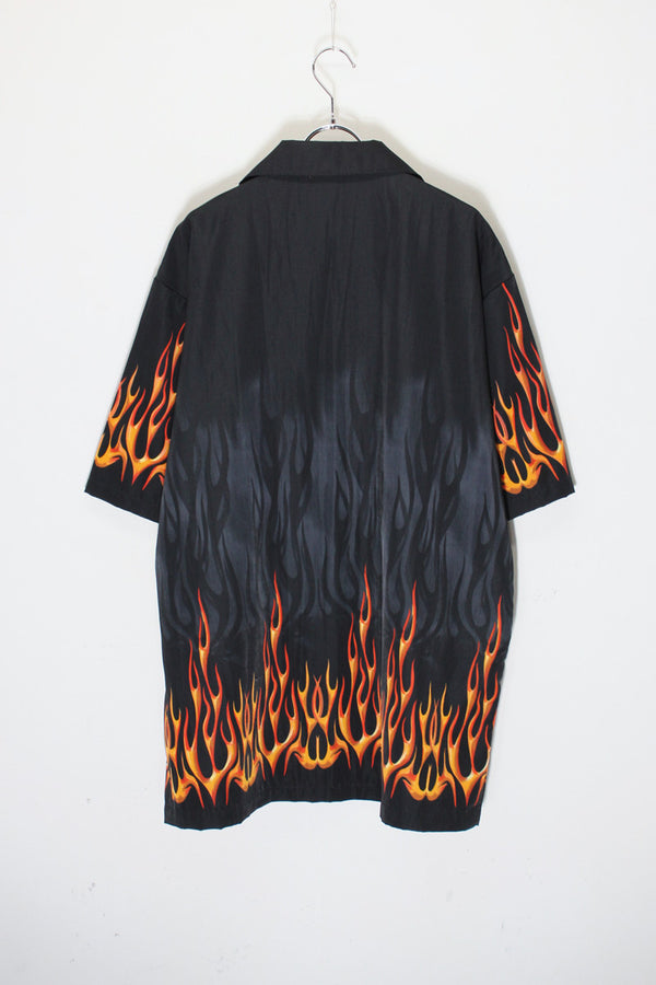 S/S OPEN COLLAR FRAME PATTERN SHIRT / BLACK/RED [SIZE: L USED]