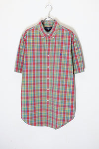 90'S S/S ONE POINT BD CHECK SHIRT / RED/GREEN [SIZE: L USED]