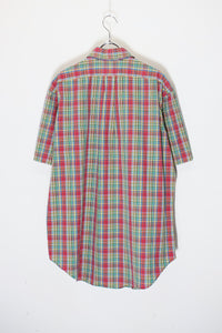 90'S S/S ONE POINT BD CHECK SHIRT / RED/GREEN [SIZE: L USED]