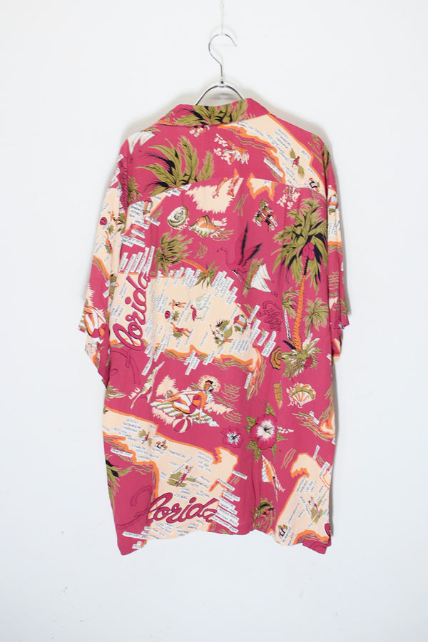 90'S S/S OPEN COLLAR HAWAIIAN SHIRT / PINK [SIZE: M USED]