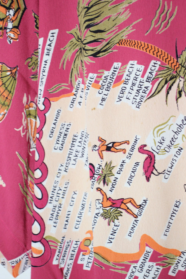 90'S S/S OPEN COLLAR HAWAIIAN SHIRT / PINK [SIZE: M USED]