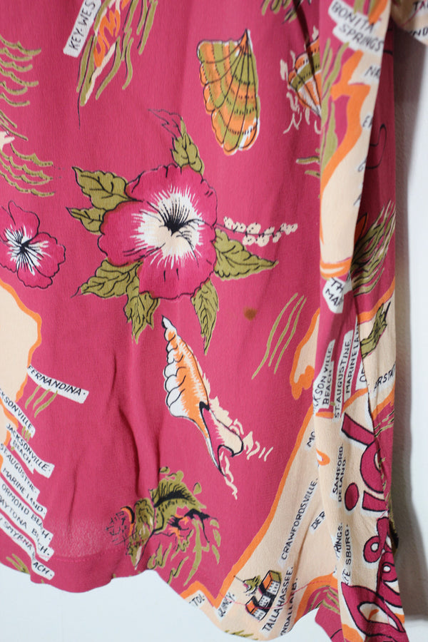 90'S S/S OPEN COLLAR HAWAIIAN SHIRT / PINK [SIZE: M USED]