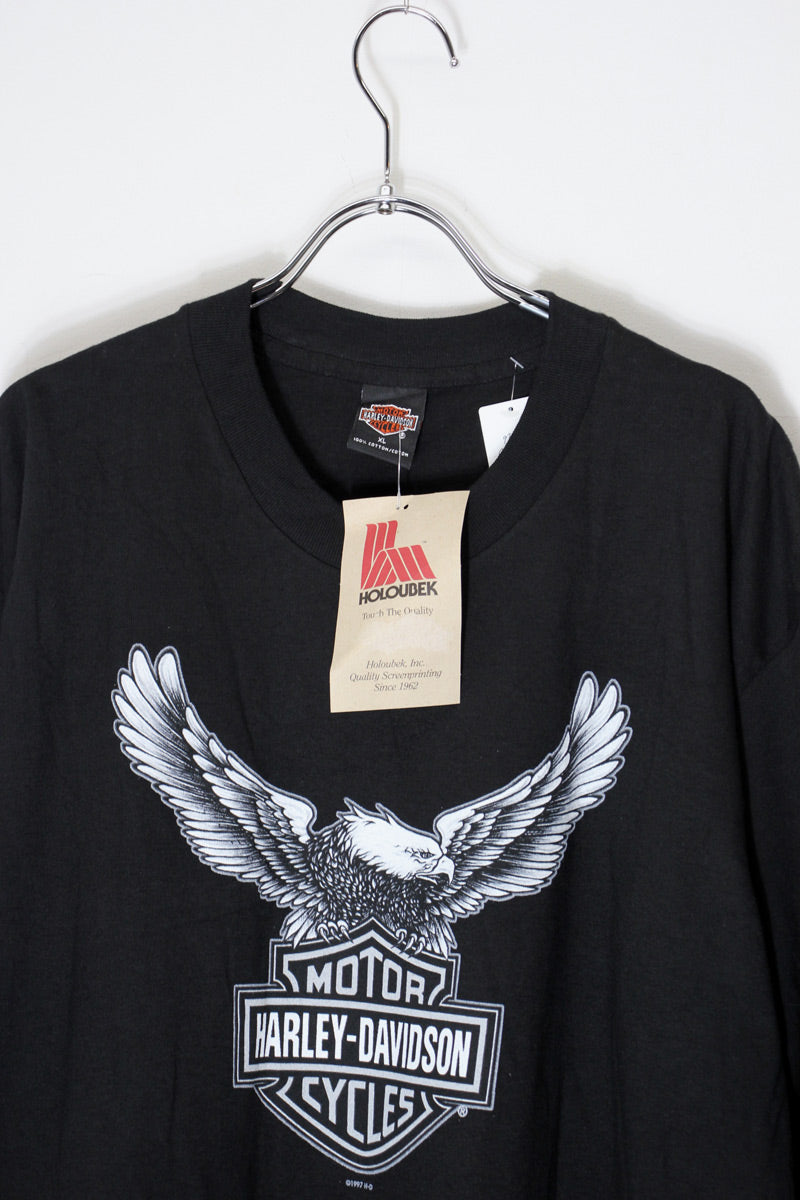 MADE IN USA 97'S S/S #1CYCLR CENTER BACK PRINT T-SHIRT / BLACK [SIZE: XL DEADSTOCK/NOS]