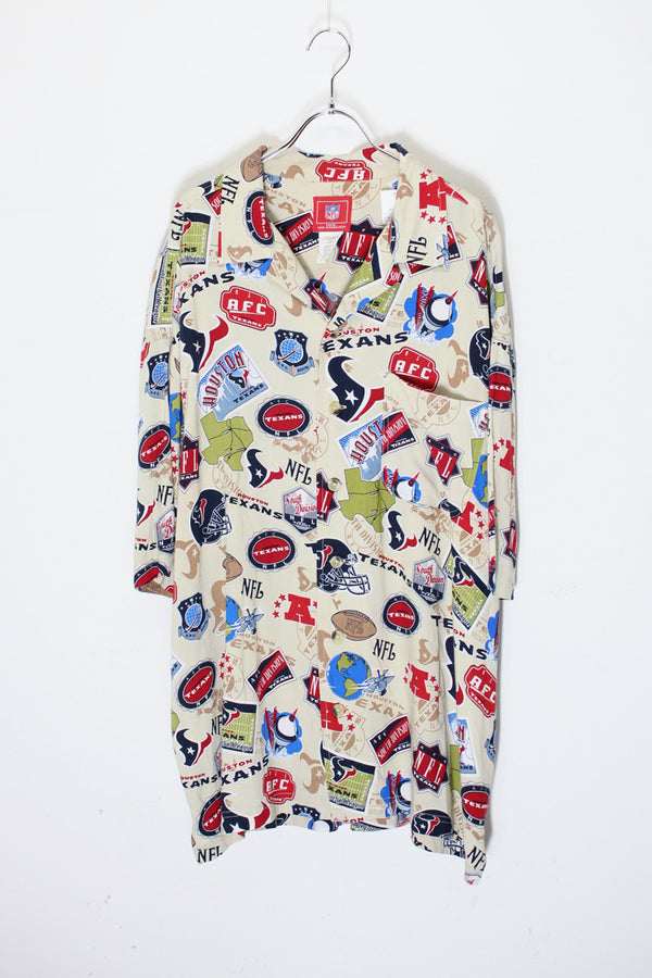 S/S NFL HOUSTON TEXANS OPEN COLLAR RAYON SHIRT / BEIGE [SIZE: XL USED]