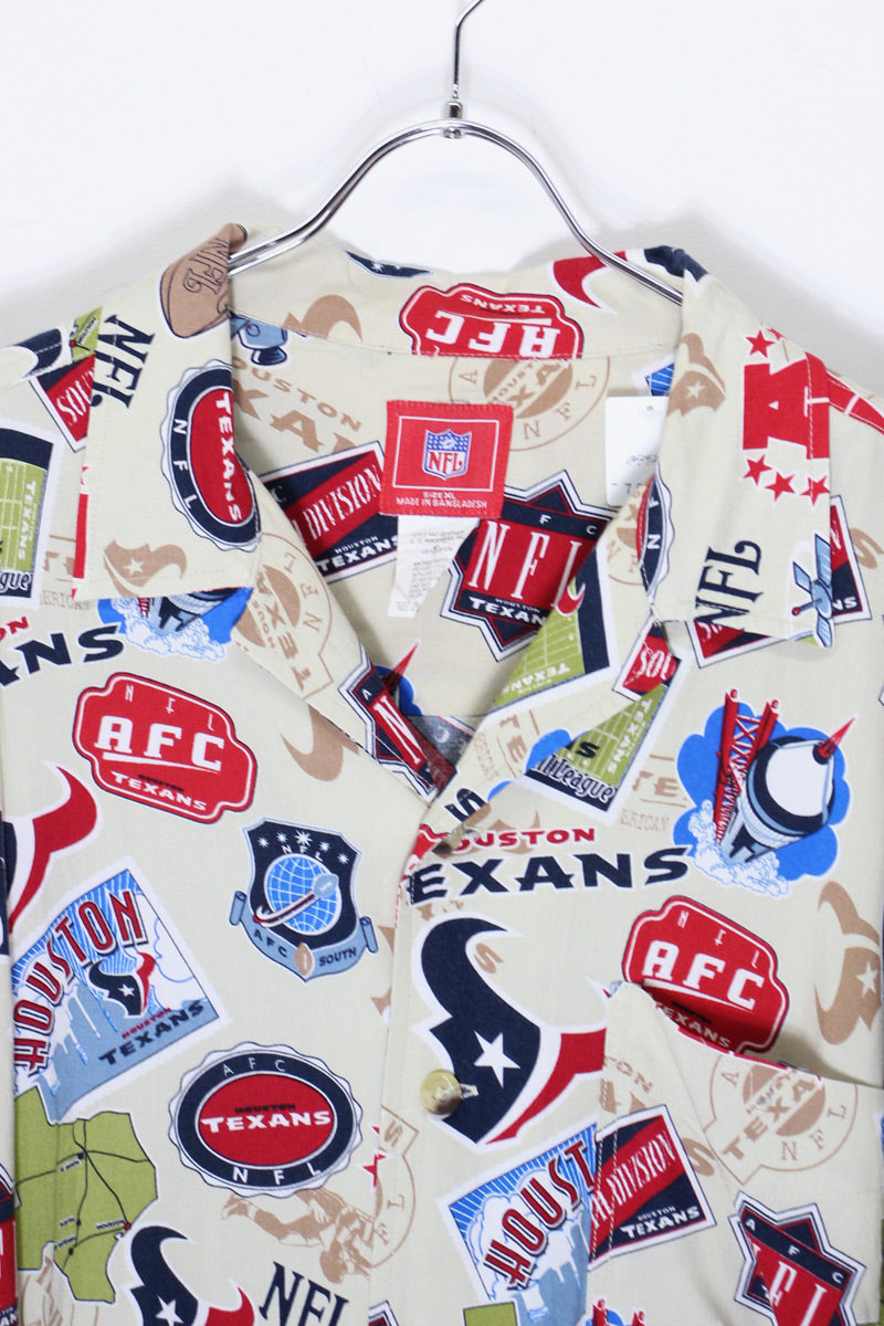 S/S NFL HOUSTON TEXANS OPEN COLLAR RAYON SHIRT / BEIGE [SIZE: XL USED]