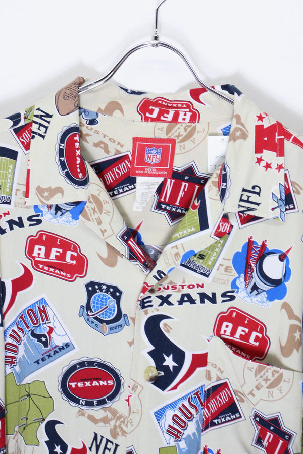 S/S NFL HOUSTON TEXANS OPEN COLLAR RAYON SHIRT / BEIGE [SIZE: XL USED]