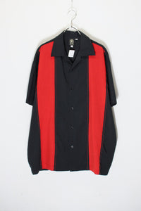 MADE IN USA 90'S S/S OPEN COLLAR LINE CUBA SHIRT / BLACK/RED [SIZE: L USED]