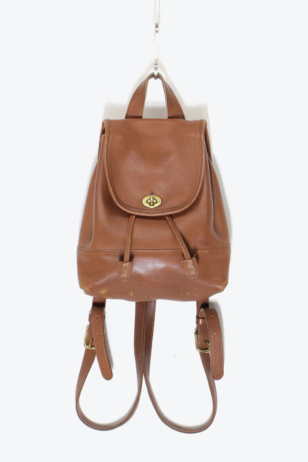 MADE IN USA 80'S LEATHER SMALL BACK PACK / TAN [ SIZE: ONE SIZE USED ]