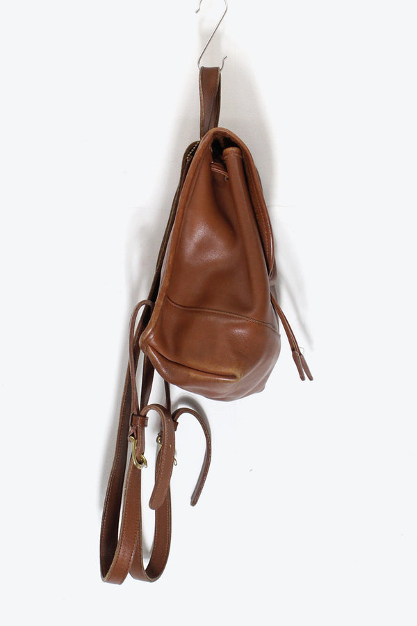 MADE IN USA 80'S LEATHER SMALL BACK PACK / TAN [ SIZE: ONE SIZE USED ]