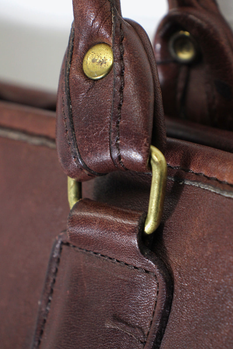 MADE IN USA 80'S LEATHER SMALL HAND BAG / BROWN [SIZE: ONE SIZE USED]