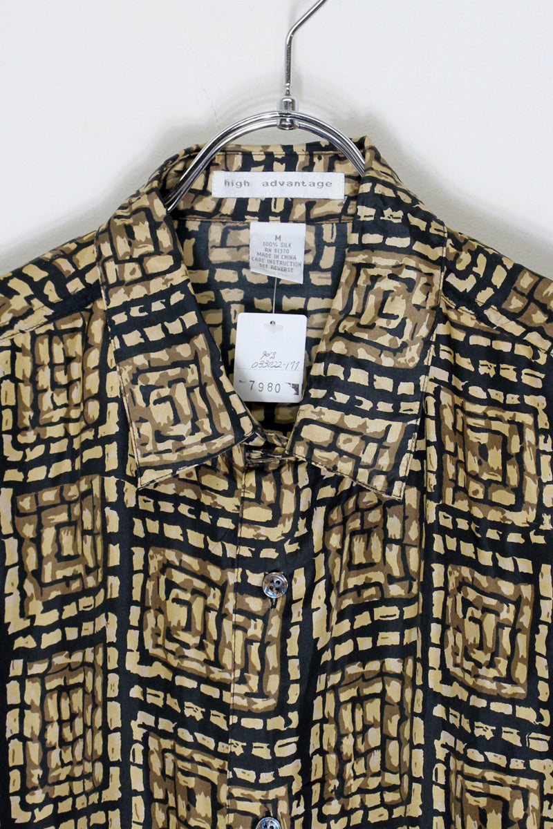 90'S L/S PATTERN SILK SHIRT / PATTERN [SIZE: M USED]