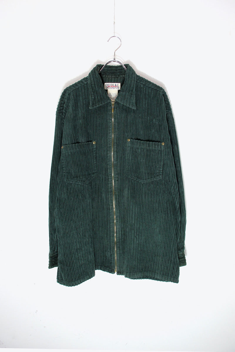 90'S CORDUROY ZIP SHIRT JACKET / FOREST GREEN [SIZE: L USED]