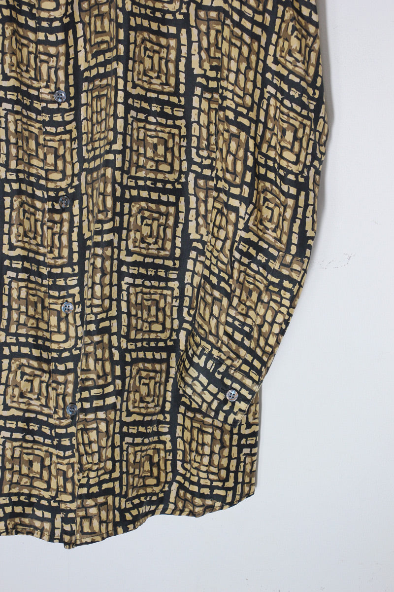 90'S L/S PATTERN SILK SHIRT / PATTERN [SIZE: M USED]