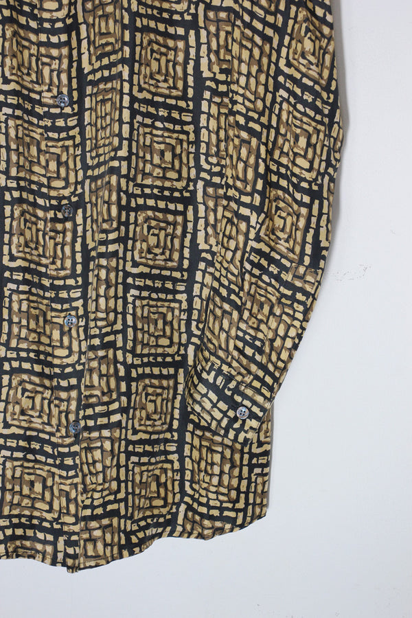 90'S L/S PATTERN SILK SHIRT / PATTERN [SIZE: M USED]
