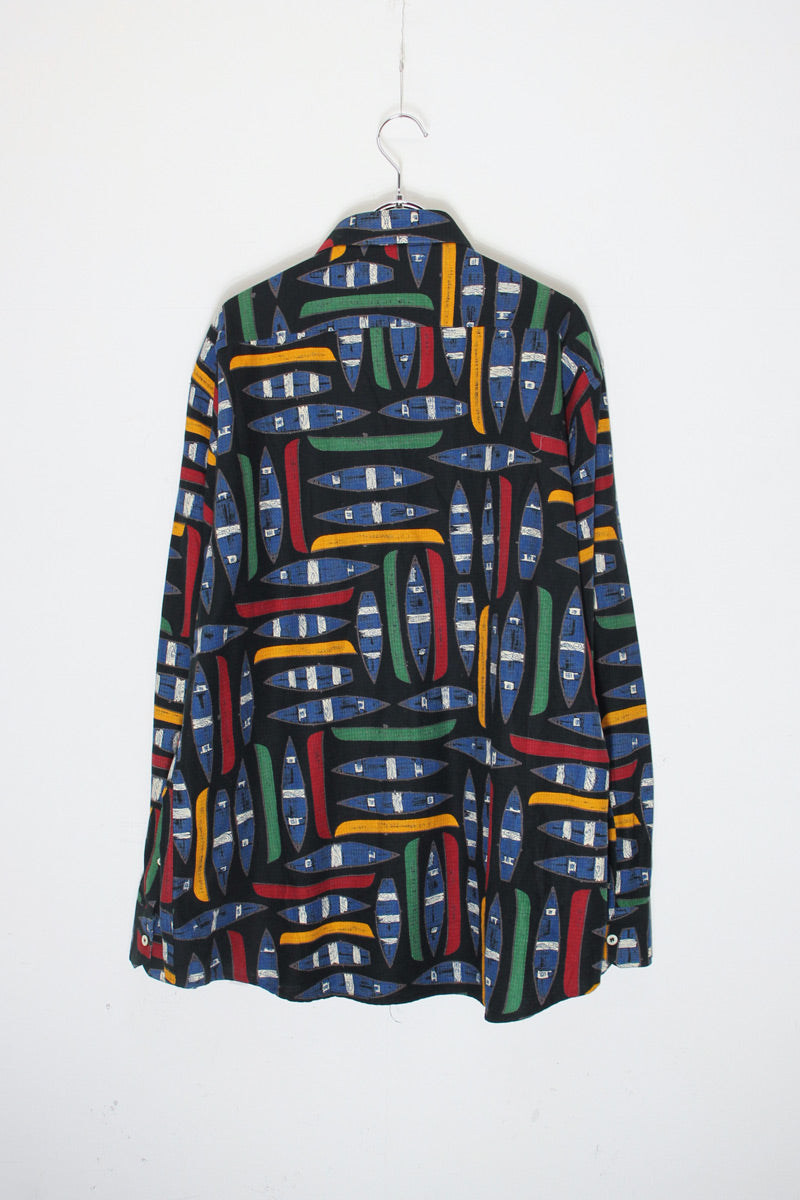 L/S BOARD PATTERN SHIRT / NAVY/RED [SIZE: L USED]