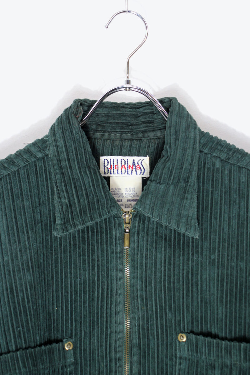 90'S CORDUROY ZIP SHIRT JACKET / FOREST GREEN [SIZE: L USED]