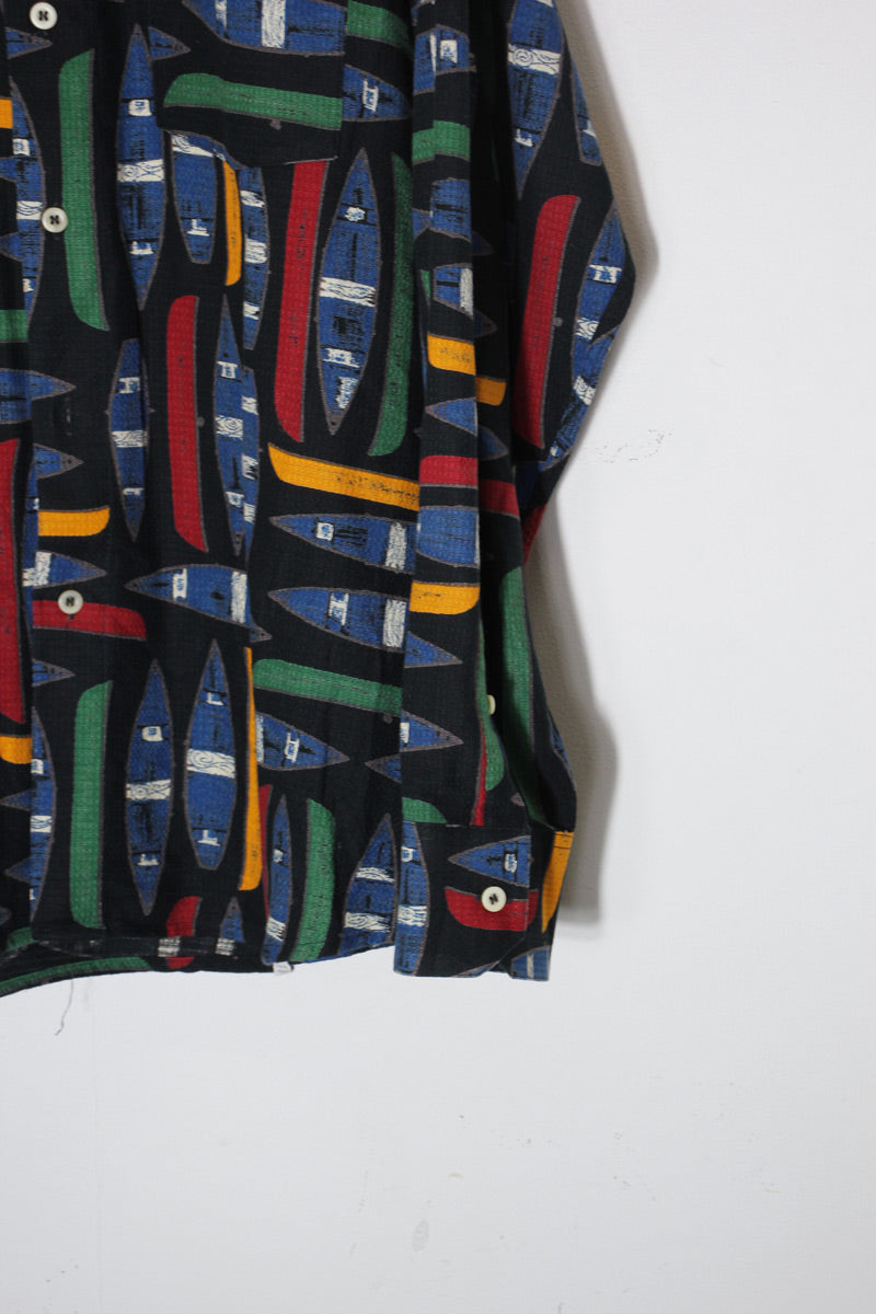 L/S BOARD PATTERN SHIRT / NAVY/RED [SIZE: L USED]
