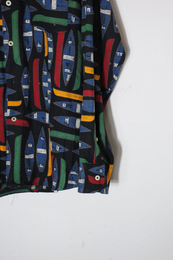 L/S BOARD PATTERN SHIRT / NAVY/RED [SIZE: L USED]