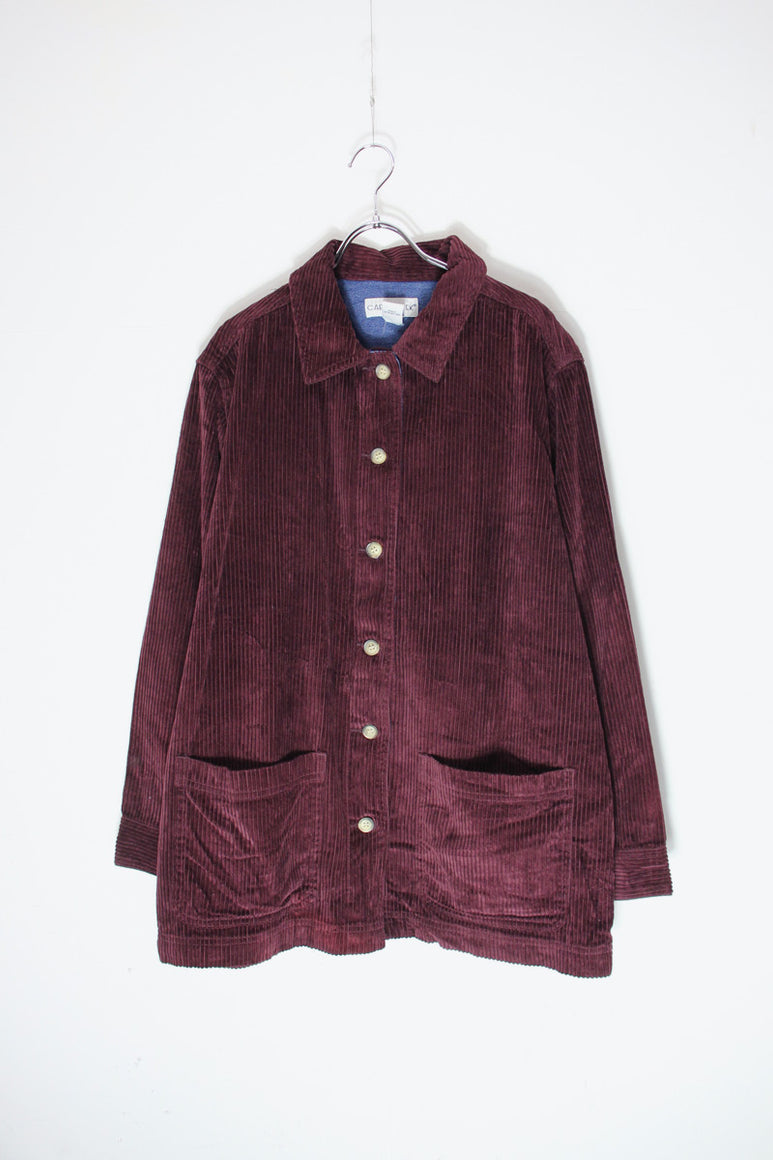 90'S CORDUROY BUTTON JACKET / DARK PURPLE [SIZE: L USED]