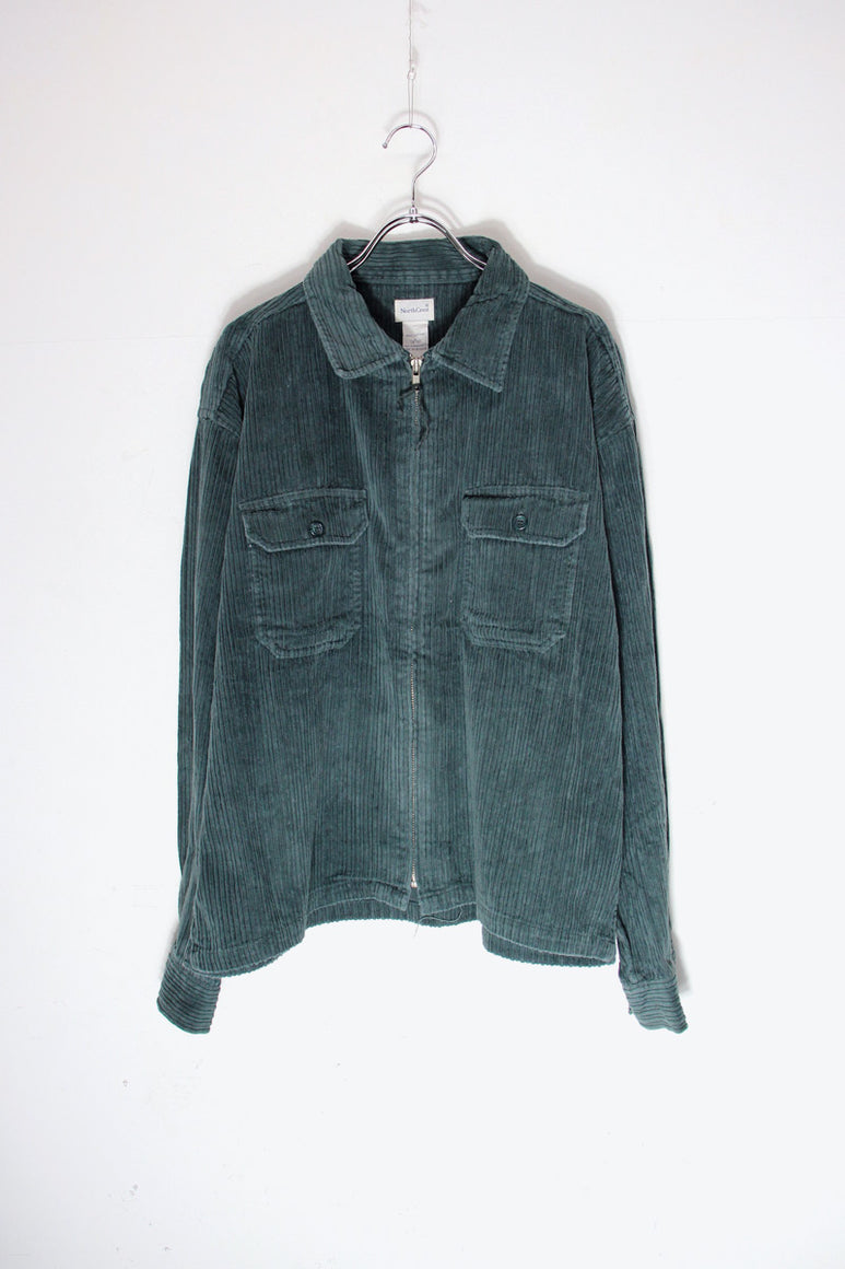 90'S CORDUROY ZIP SHIRT JACKET / DARK GREEN [SIZE: L USED]