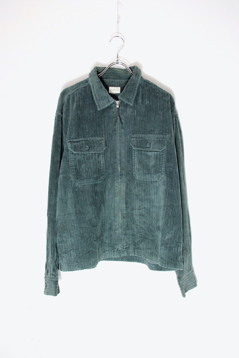 90'S CORDUROY ZIP SHIRT JACKET / DARK GREEN [SIZE: M Equivalent USED]