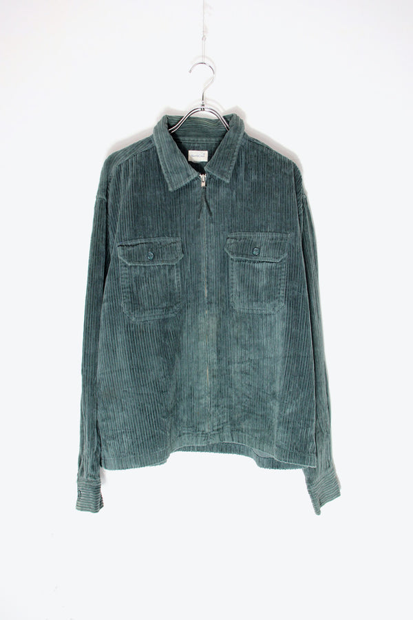 90'S CORDUROY ZIP SHIRT JACKET / DARK GREEN [SIZE: M Equivalent USED]