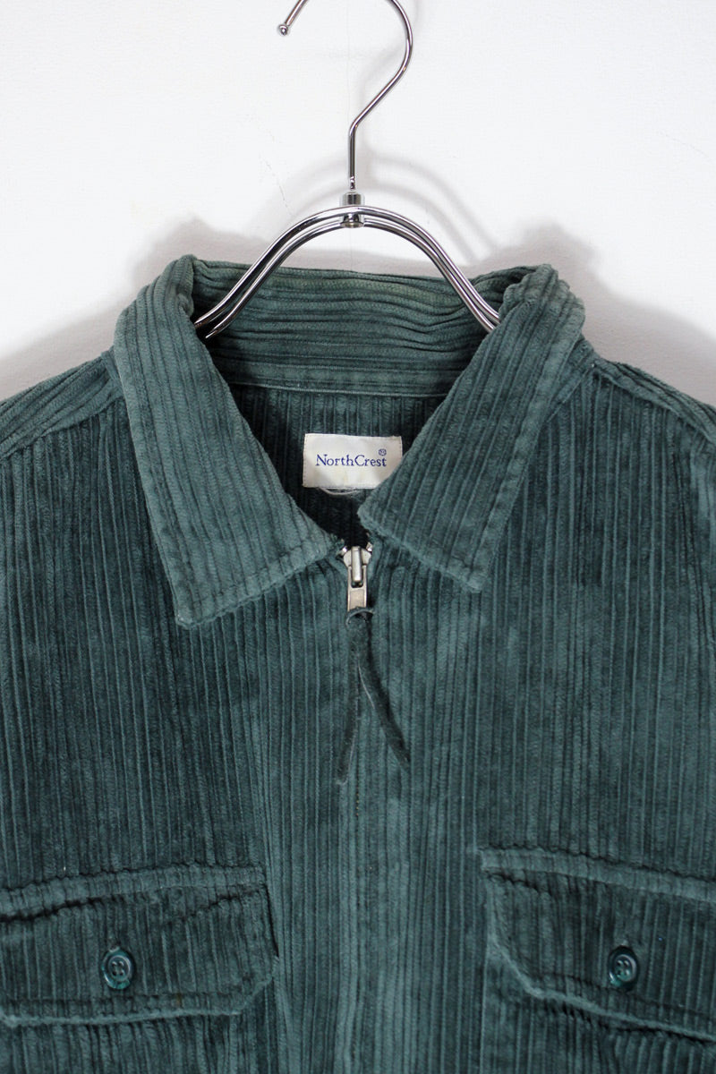 90'S CORDUROY ZIP SHIRT JACKET / DARK GREEN [SIZE: M Equivalent USED]