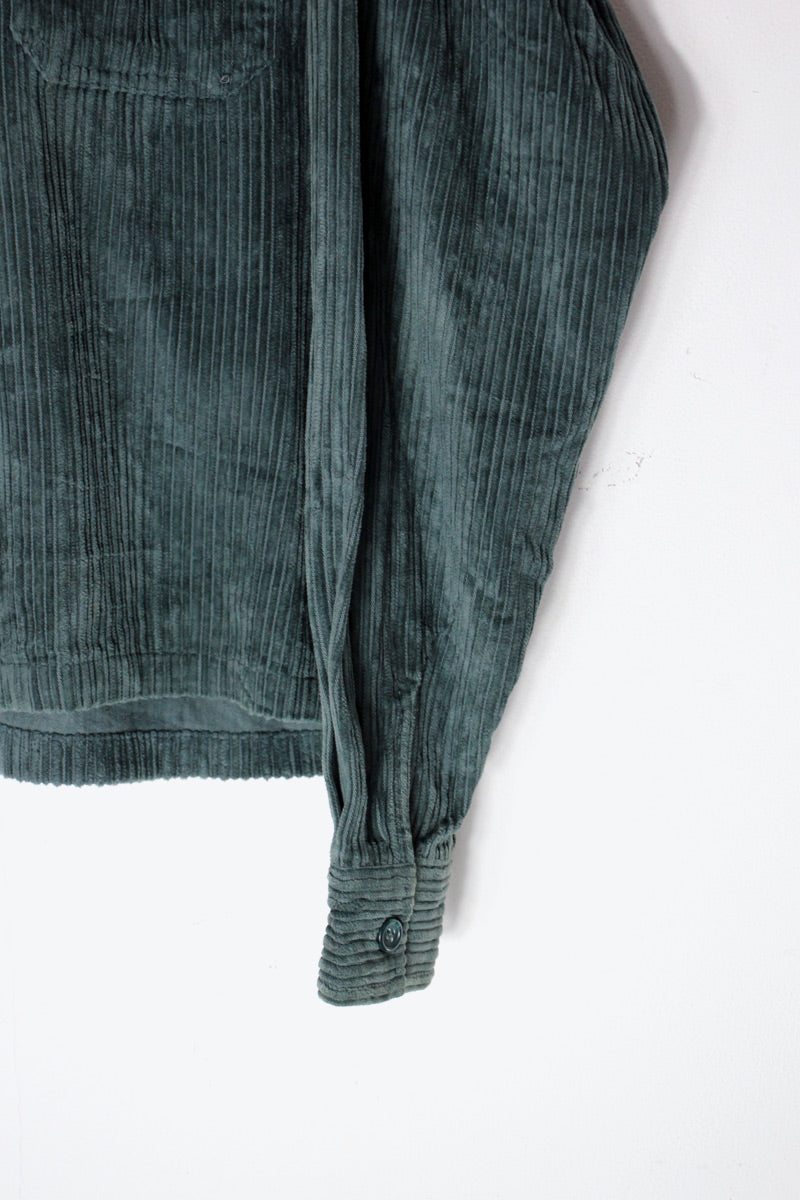 90'S CORDUROY ZIP SHIRT JACKET / DARK GREEN [SIZE: M Equivalent USED]