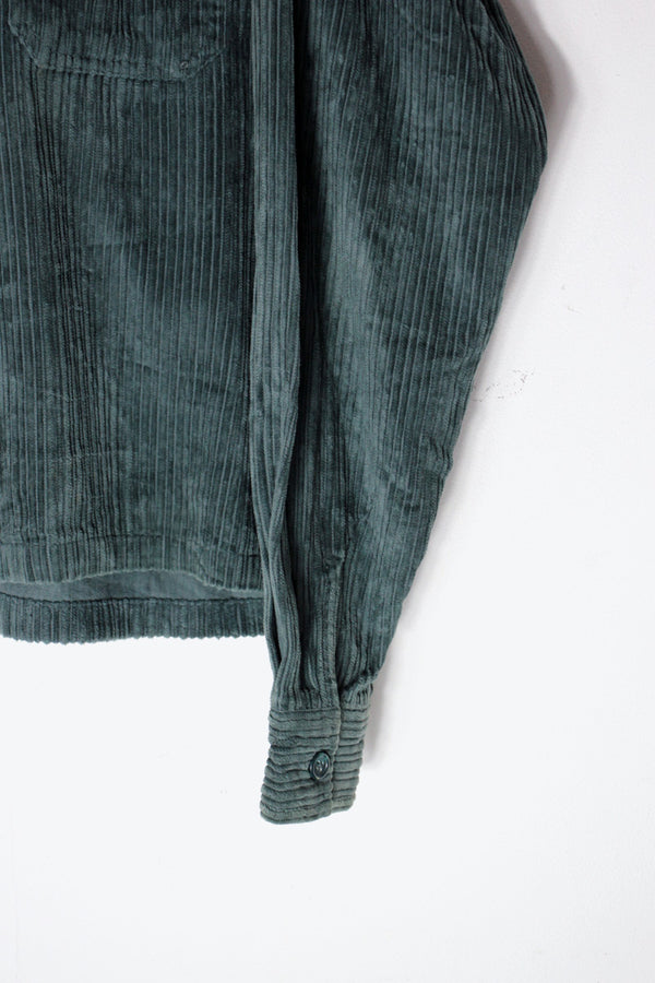 90'S CORDUROY ZIP SHIRT JACKET / DARK GREEN [SIZE: M Equivalent USED]