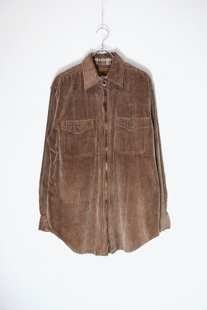 90'S CORDUROY ZIP SHIRT JACKET / FADED BROWN [SIZE: M USED]