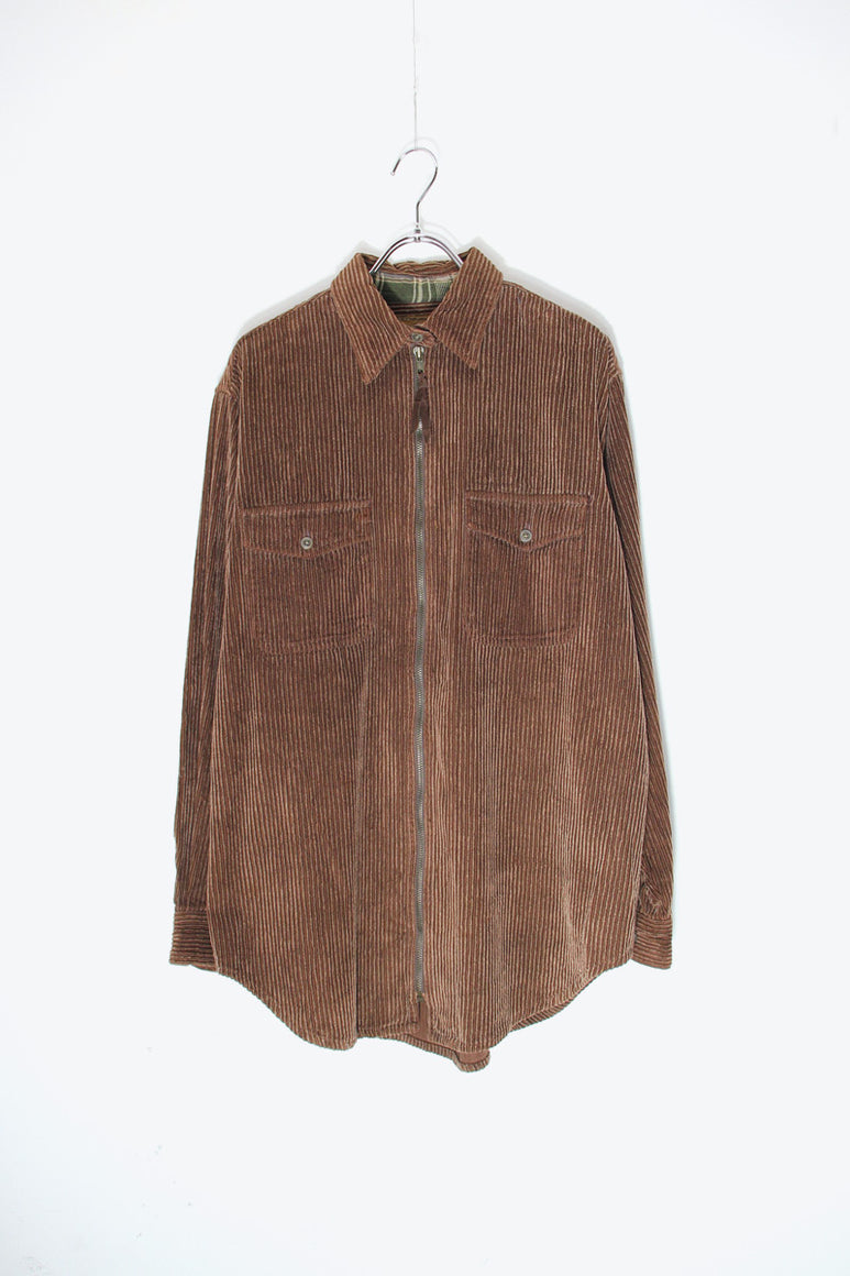 90'S CORDUROY ZIP SHIRT JACKET / FADED BROWN [SIZE: M USED]