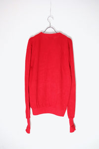 80'S ONE POINT ACRYLIC KNIT CARDIGAN / RED [SIZE: M USED]